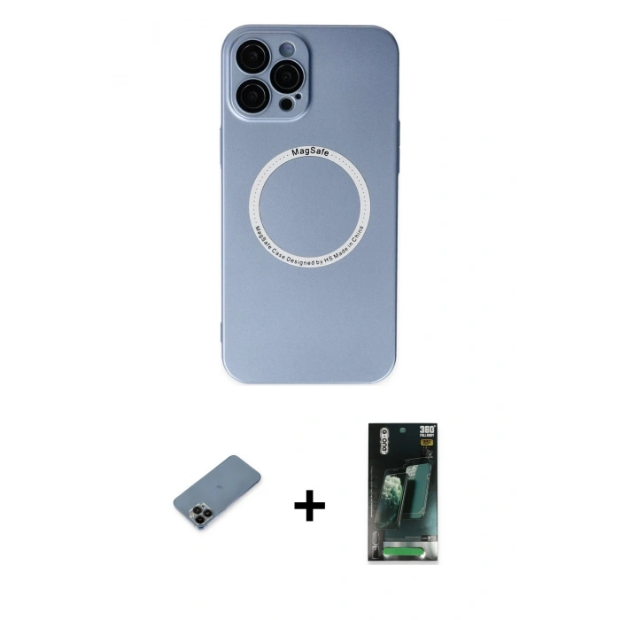 MARSİLYAN™- iPhone 12 Pro Kılıf Zirve Klasik Prime - Siyah 360 Mat Full Body Arka Koruyucu + Shine Kamera Lens Koruma Cam - SH
