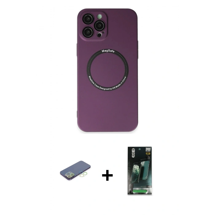 MARSİLYAN™- iPhone 12 Pro Kılıf Zirve Klasik Prime - Siyah 360 Mat Full Body Arka Koruyucu + Renkli Kamera Lens Koruma Cam - YL