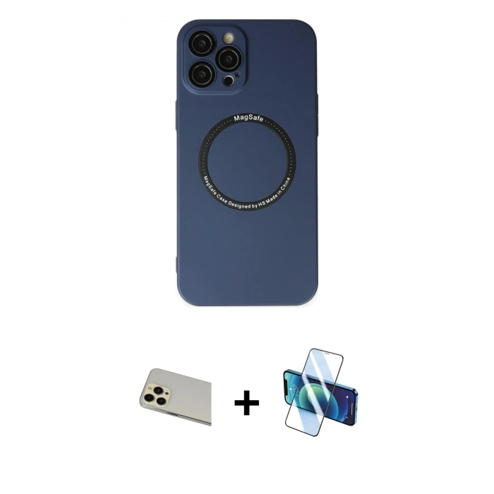 MARSİLYAN™- iPhone 12 Pro Kılıf Zirve Klasik Prime - Siyah 3D Antistatik Cam Ekran Koruyucu + Rainbow Kamera Lens Koruma Cam - GD