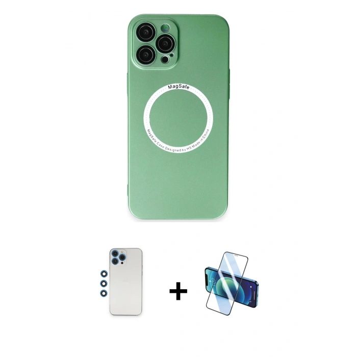 MARSİLYAN™- iPhone 12 Pro Kılıf Zirve Klasik Prime - Siyah 3D Antistatik Cam Ekran Koruyucu + Shine Kamera Lens - MI