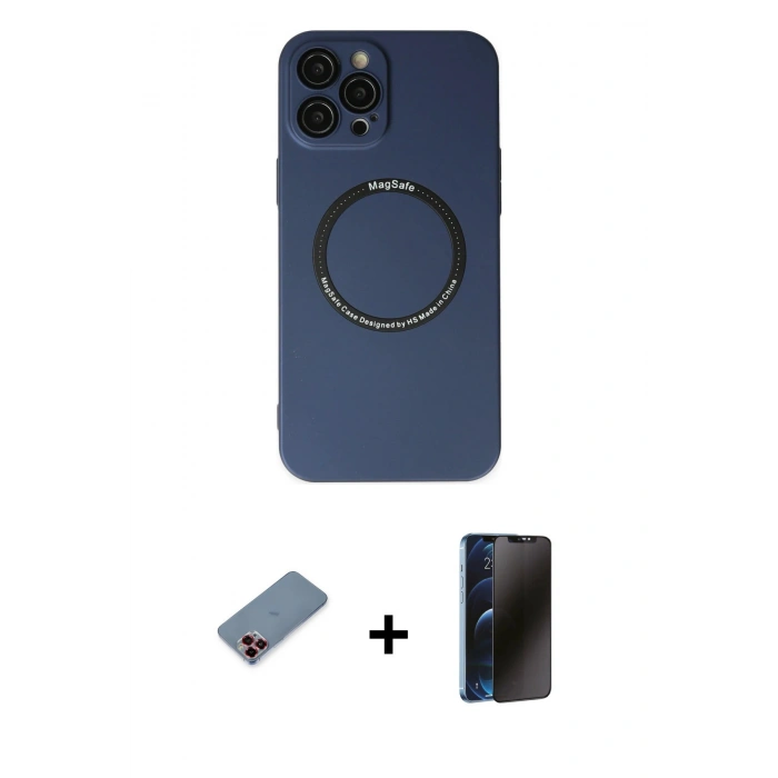 MARSİLYAN™- iPhone 12 Pro Kılıf Zirve Klasik Prime - Siyah 3D Antistatik Hayalet Cam Ekran Koruyucu + Metal Kamera Lens Koruma Cam - KI
