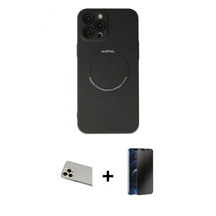 MARSİLYAN™- iPhone 12 Pro Kılıf Zirve Klasik Prime - Siyah 3D Antistatik Hayalet Cam Ekran Koruyucu + Rainbow Kamera Lens Koruma Cam - GD