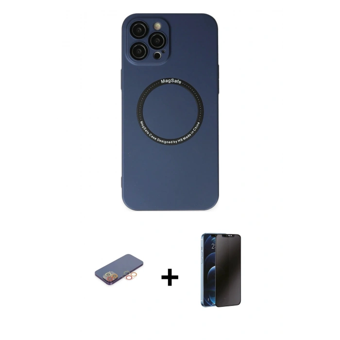 MARSİLYAN™- iPhone 12 Pro Kılıf Zirve Klasik Prime - Siyah 3D Antistatik Hayalet Cam Ekran Koruyucu + Renkli Kamera Lens Koruma Cam - TU