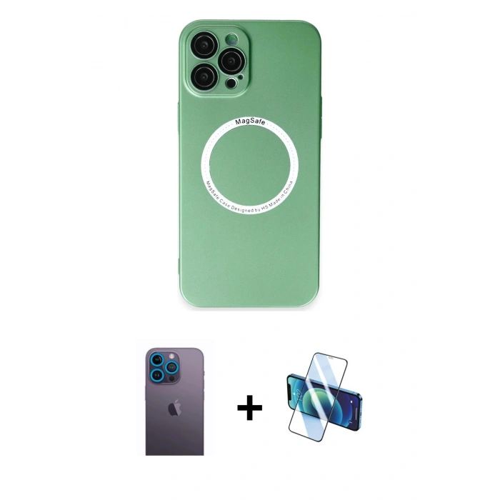 MARSİLYAN™- iPhone 12 Pro Kılıf Zirve Klasik Prime - Siyah 3D Antistatik Seramik Nano Ekran Koruyucu + Neon Fosforlu Kamera Lens - MI
