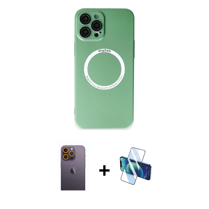 MARSİLYAN™- iPhone 12 Pro Kılıf Zirve Klasik Prime - Siyah 3D Antistatik Seramik Nano Ekran Koruyucu + Neon Fosforlu Kamera Lens - SI