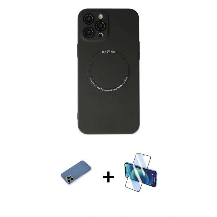 MARSİLYAN™- iPhone 12 Pro Kılıf Zirve Klasik Prime - Siyah 3D Antistatik Seramik Nano Ekran Koruyucu + Shine Kamera Lens Koruma Cam - GD