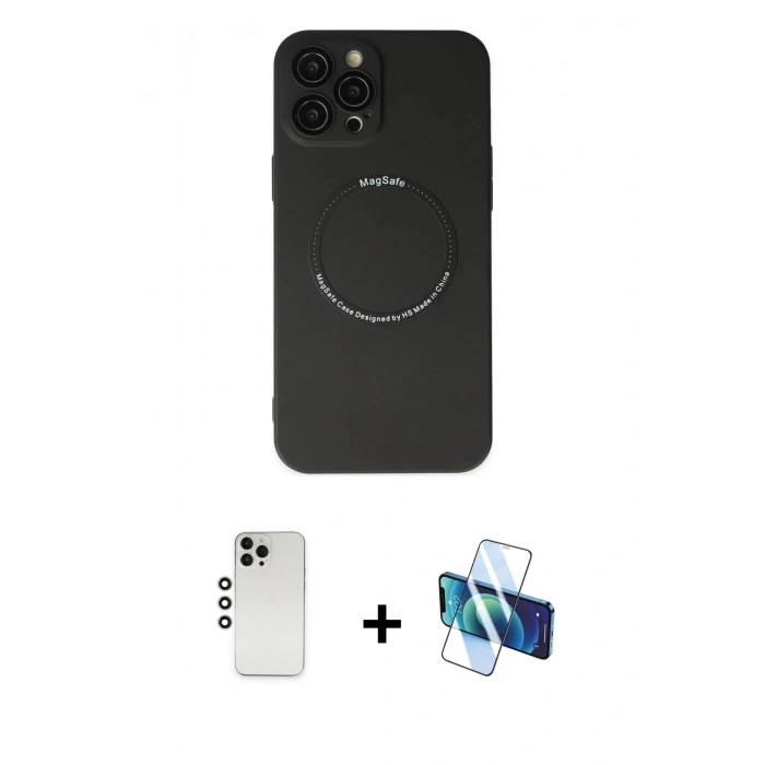 MARSİLYAN™- iPhone 12 Pro Kılıf Zirve Klasik Prime - Siyah 3D Antistatik Seramik Nano Ekran Koruyucu + Shine Kamera Lens - GS