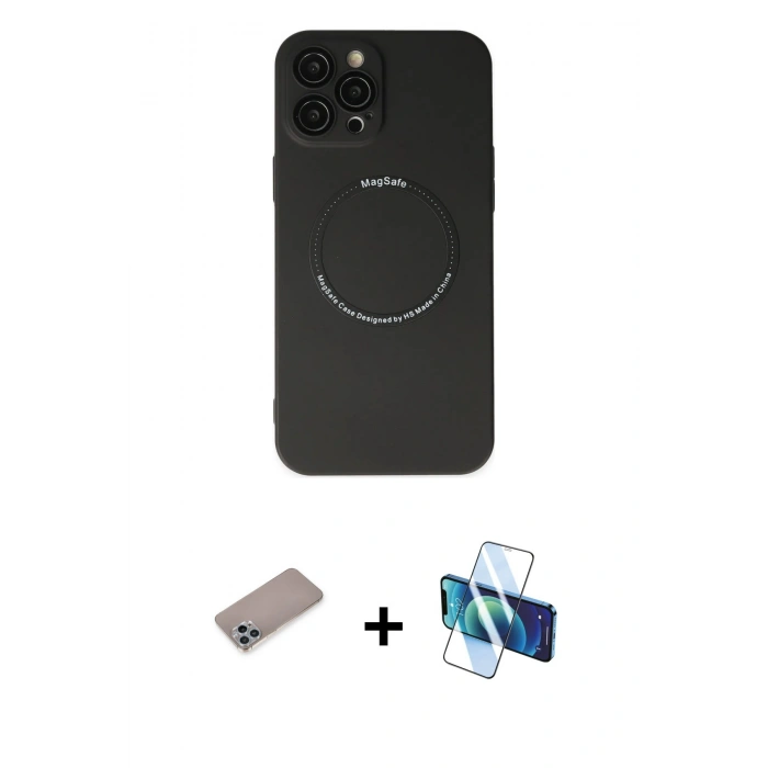 MARSİLYAN™- iPhone 12 Pro Kılıf Zirve Klasik Prime - Siyah 3D Antistatik Seramik Nano Ekran Koruyucu + Shine Kamera Lens Koruma Cam - SABE