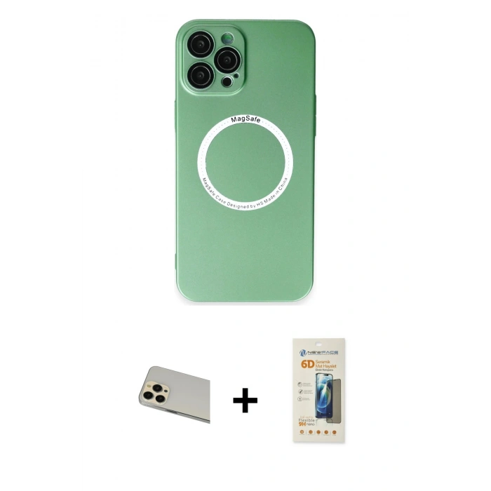 MARSİLYAN™- iPhone 12 Pro Kılıf Zirve Klasik Prime - Siyah 6D Mat Seramik Hayalet Nano Ekran Koruyucu + Rainbow Kamera Lens Koruma Cam - GD