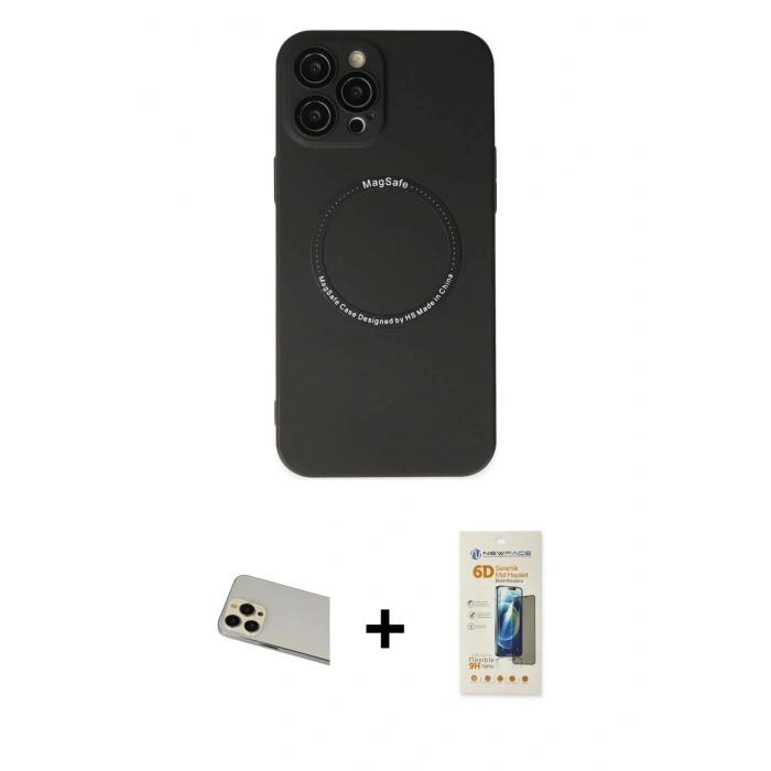 MARSİLYAN™- iPhone 12 Pro Kılıf Zirve Klasik Prime - Siyah 6D Mat Seramik Hayalet Nano Ekran Koruyucu + Rainbow Kamera Lens Koruma Cam - GD