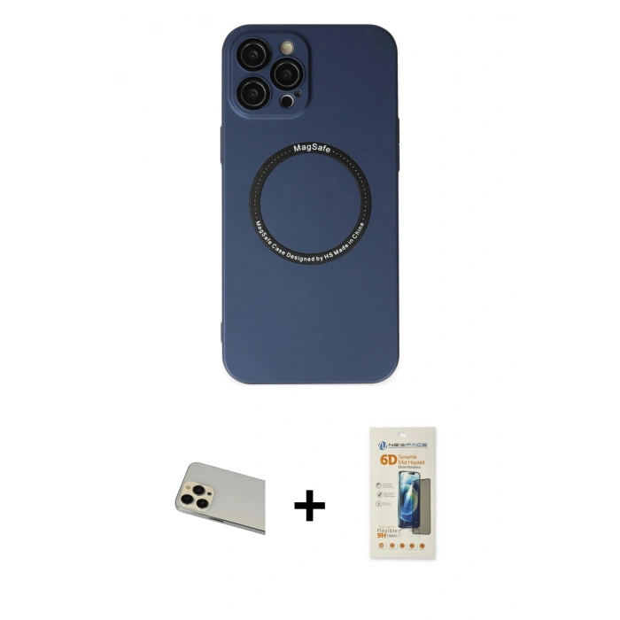 MARSİLYAN™- iPhone 12 Pro Kılıf Zirve Klasik Prime - Siyah 6D Mat Seramik Hayalet Nano Ekran Koruyucu + Rainbow Kamera Lens Koruma Cam - GD