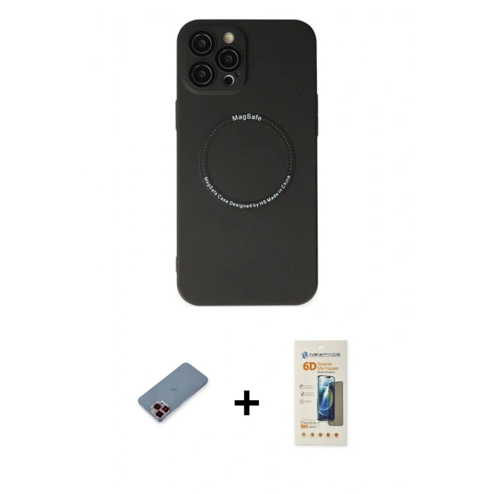 MARSİLYAN™- iPhone 12 Pro Kılıf Zirve Klasik Prime - Siyah 6D Mat Seramik Hayalet Nano Ekran Koruyucu + Metal Kamera Lens Koruma Cam - KI