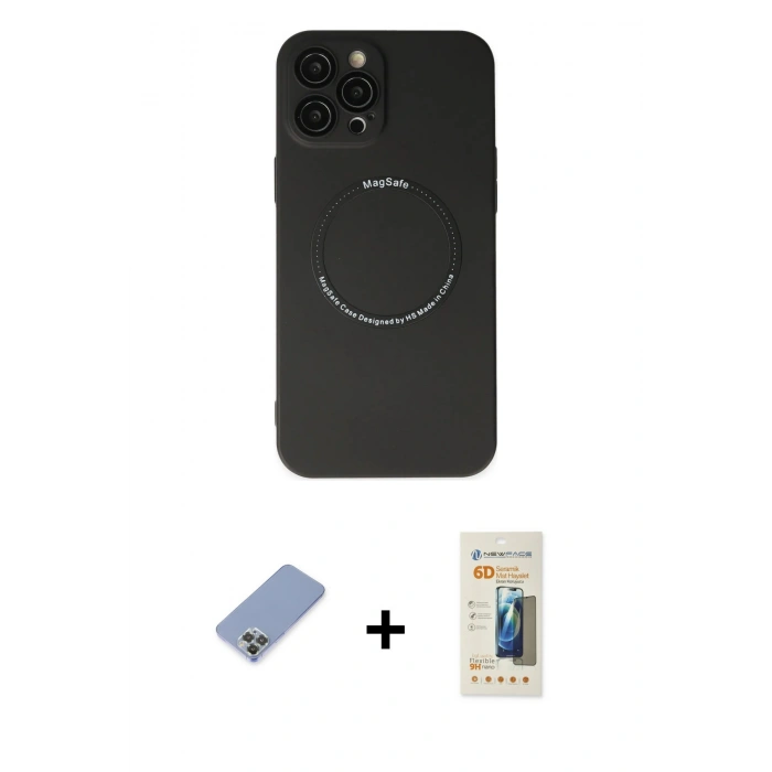 MARSİLYAN™- iPhone 12 Pro Kılıf Zirve Klasik Prime - Siyah 6D Mat Seramik Hayalet Nano Ekran Koruyucu + Metal Kamera Lens Koruma Cam - KUYL