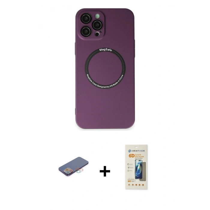 MARSİLYAN™- iPhone 12 Pro Kılıf Zirve Klasik Prime - Siyah 6D Mat Seramik Hayalet Nano Ekran Koruyucu + Renkli Kamera Lens Koruma Cam - PE