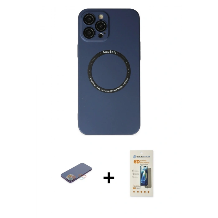 MARSİLYAN™- iPhone 12 Pro Kılıf Zirve Klasik Prime - Siyah 6D Mat Seramik Hayalet Nano Ekran Koruyucu + Renkli Kamera Lens Koruma Cam - PE