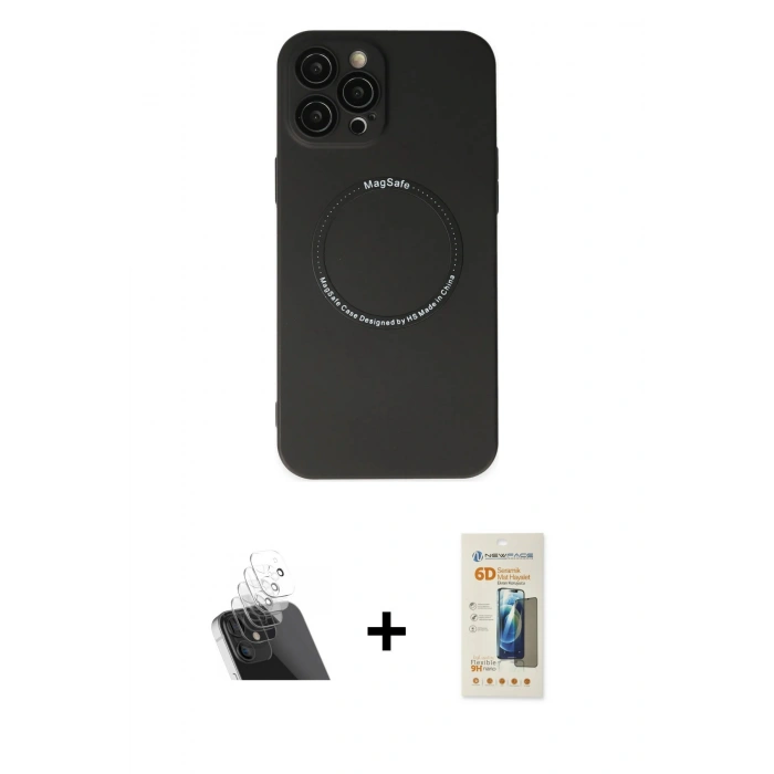 MARSİLYAN™- iPhone 12 Pro Kılıf Zirve Klasik Prime - Siyah 6D Mat Seramik Hayalet Nano Ekran Koruyucu + Kamera Lens Koruma Cam - SF