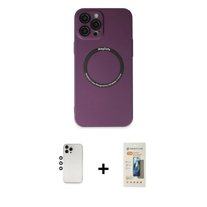 MARSİLYAN™- iPhone 12 Pro Kılıf Zirve Klasik Prime - Siyah 6D Mat Seramik Hayalet Nano Ekran Koruyucu + Shine Kamera Lens - GS