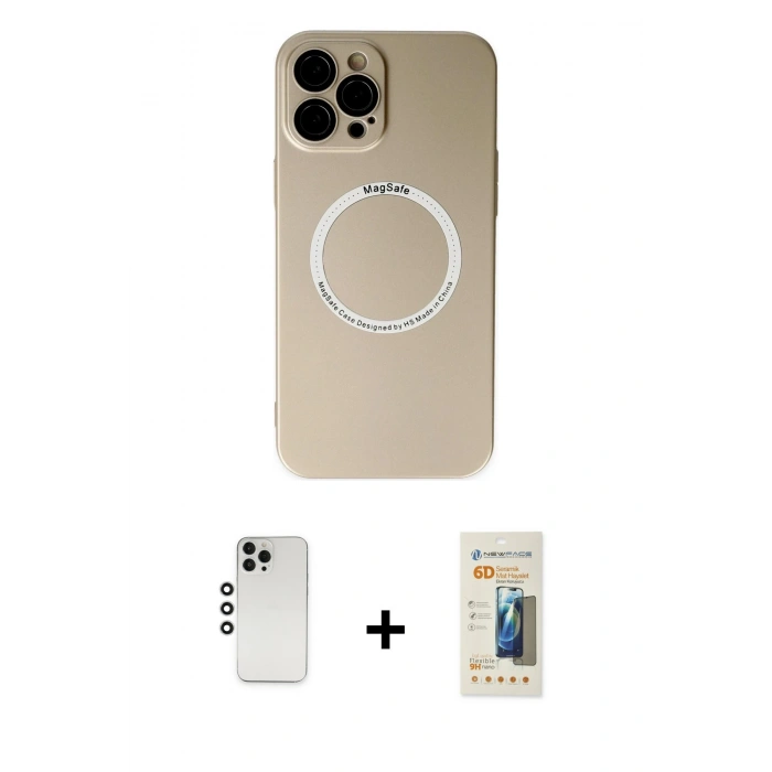 MARSİLYAN™- iPhone 12 Pro Kılıf Zirve Klasik Prime - Siyah 6D Mat Seramik Hayalet Nano Ekran Koruyucu + Shine Kamera Lens - GS