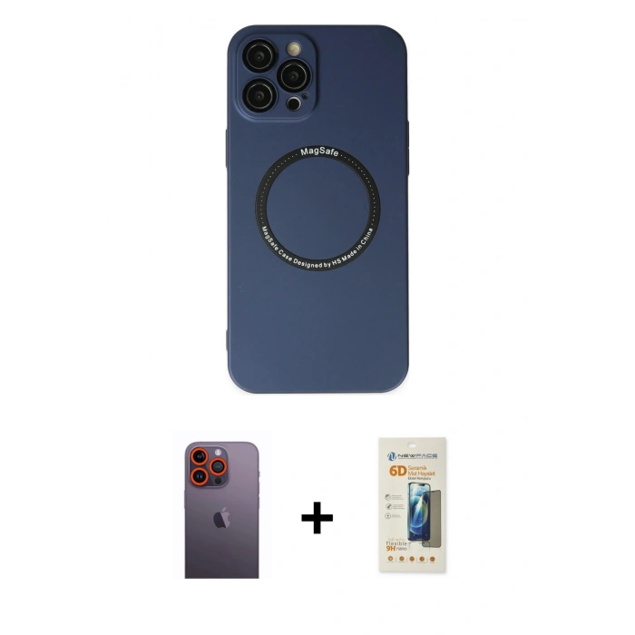 MARSİLYAN™- iPhone 12 Pro Kılıf Zirve Klasik Prime - Siyah 6D Mat Seramik Hayalet Nano Ekran Koruyucu + Neon Fosforlu Kamera Lens - TU