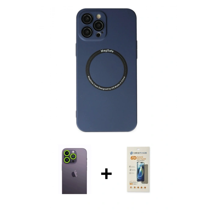 MARSİLYAN™- iPhone 12 Pro Kılıf Zirve Klasik Prime - Siyah 6D Mat Seramik Hayalet Nano Ekran Koruyucu + Neon Fosforlu Kamera Lens - YL