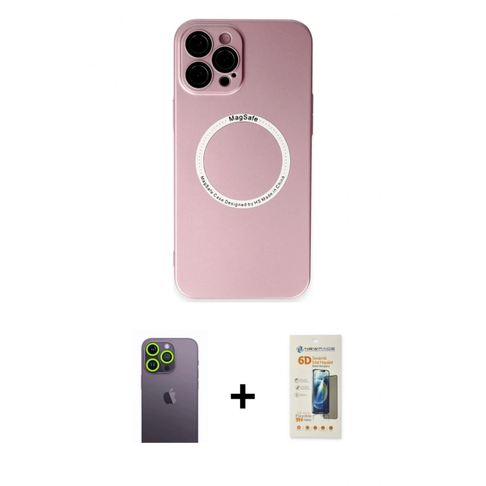 MARSİLYAN™- iPhone 12 Pro Kılıf Zirve Klasik Prime - Siyah 6D Mat Seramik Hayalet Nano Ekran Koruyucu + Neon Fosforlu Kamera Lens - YL