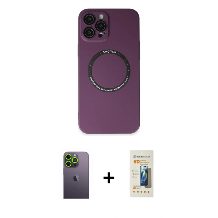 MARSİLYAN™- iPhone 12 Pro Kılıf Zirve Klasik Prime - Siyah 6D Mat Seramik Hayalet Nano Ekran Koruyucu + Neon Fosforlu Kamera Lens - YL