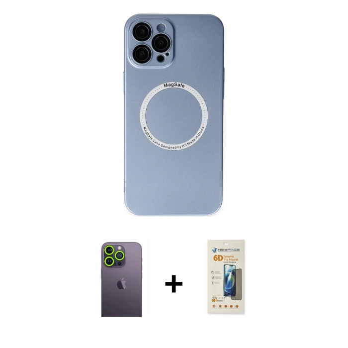 MARSİLYAN™- iPhone 12 Pro Kılıf Zirve Klasik Prime - Siyah 6D Mat Seramik Hayalet Nano Ekran Koruyucu + Neon Fosforlu Kamera Lens - YL