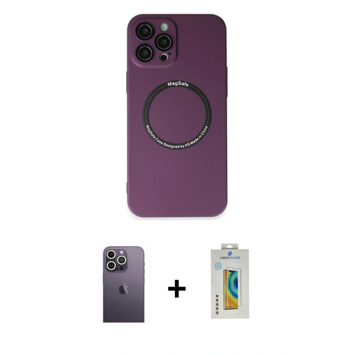MARSİLYAN™- iPhone 12 Pro Kılıf Zirve Klasik Prime - Siyah Polymer Nano Ekran Koruyucu + Neon Fosforlu Kamera Lens - BZ