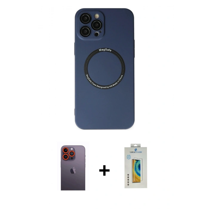 MARSİLYAN™- iPhone 12 Pro Kılıf Zirve Klasik Prime - Siyah Polymer Nano Ekran Koruyucu + Neon Fosforlu Kamera Lens - TU
