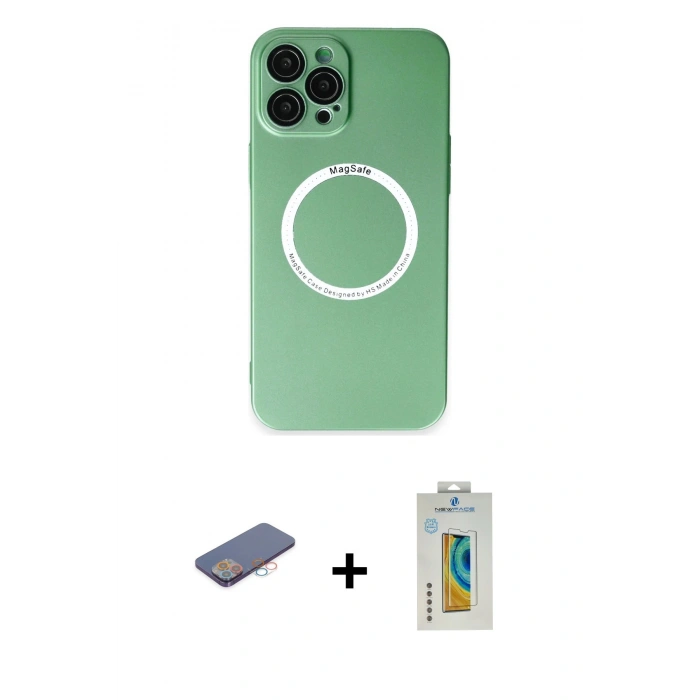 MARSİLYAN™- iPhone 12 Pro Kılıf Zirve Klasik Prime - Siyah Polymer Nano Ekran Koruyucu + Renkli Kamera Lens Koruma Cam - PE