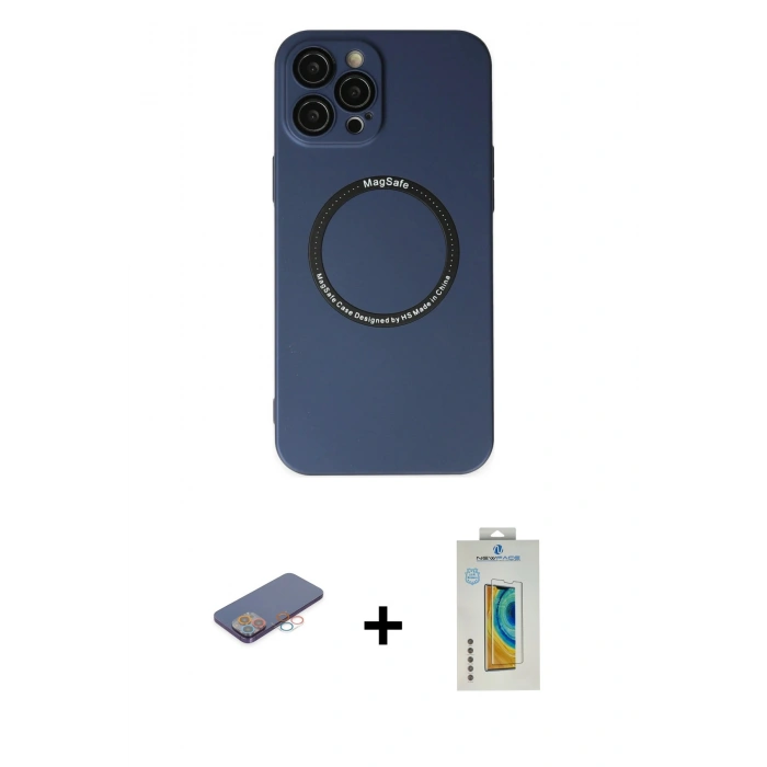 MARSİLYAN™- iPhone 12 Pro Kılıf Zirve Klasik Prime - Siyah Polymer Nano Ekran Koruyucu + Renkli Kamera Lens Koruma Cam - PE