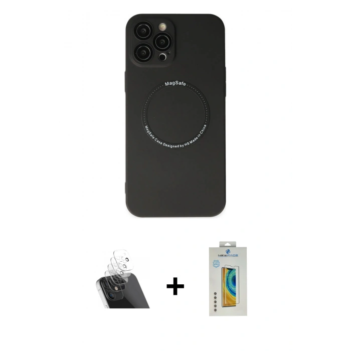 MARSİLYAN™- iPhone 12 Pro Kılıf Zirve Klasik Prime - Siyah Polymer Nano Ekran Koruyucu + Kamera Lens Koruma Cam - SF