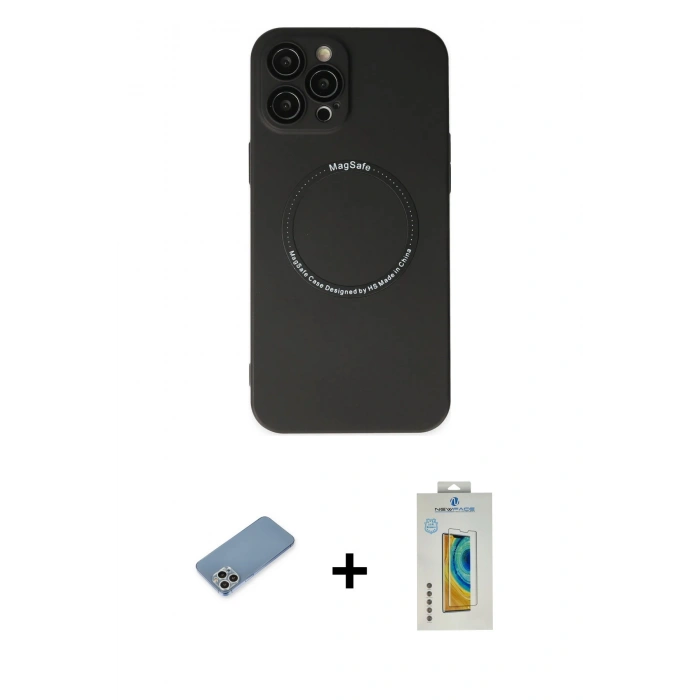 MARSİLYAN™- iPhone 12 Pro Kılıf Zirve Klasik Prime - Siyah Polymer Nano Ekran Koruyucu + Shine Kamera Lens Koruma Cam - GS