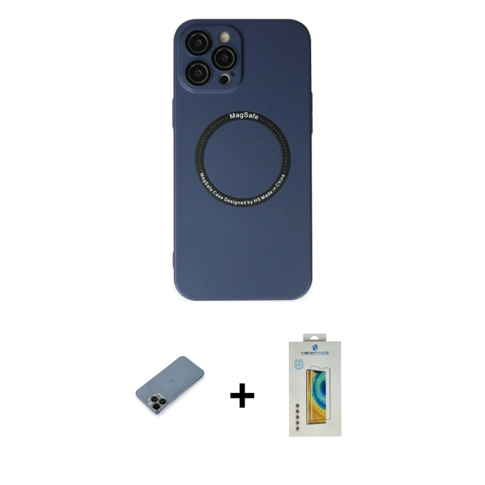 MARSİLYAN™- iPhone 12 Pro Kılıf Zirve Klasik Prime - Siyah Polymer Nano Ekran Koruyucu + Shine Kamera Lens Koruma Cam - SH