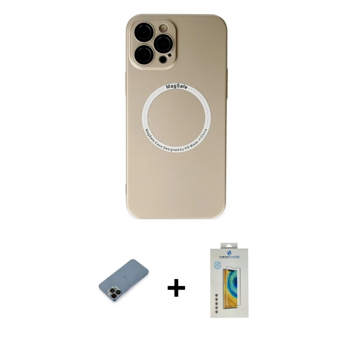 MARSİLYAN™- iPhone 12 Pro Kılıf Zirve Klasik Prime - Siyah Polymer Nano Ekran Koruyucu + Shine Kamera Lens Koruma Cam - SH