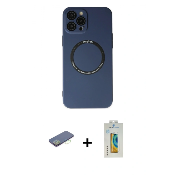MARSİLYAN™- iPhone 12 Pro Kılıf Zirve Klasik Prime - Siyah Polymer Nano Ekran Koruyucu + Renkli Kamera Lens Koruma Cam - YL
