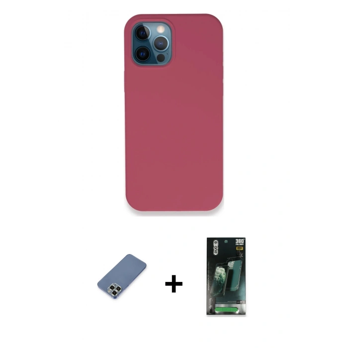 MARSİLYAN™- iPhone 12 Pro Kılıf Zirve Modern Özel Seri - Şeffaf 360 Full Body Arka Koruyucu + Metal Kamera Lens Koruma Cam - AKYL