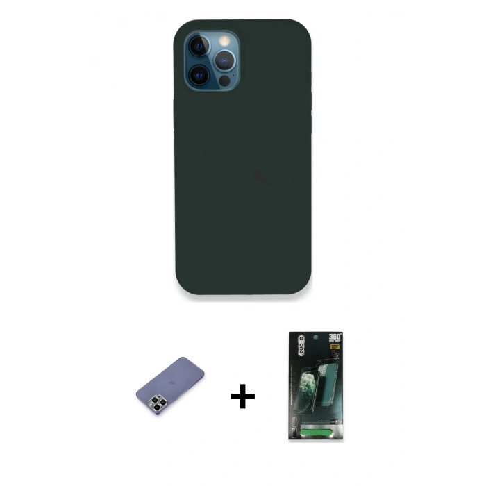 MARSİLYAN™- iPhone 12 Pro Kılıf Zirve Modern Özel Seri - Şeffaf 360 Full Body Arka Koruyucu + Metal Kamera Lens Koruma Cam - GD