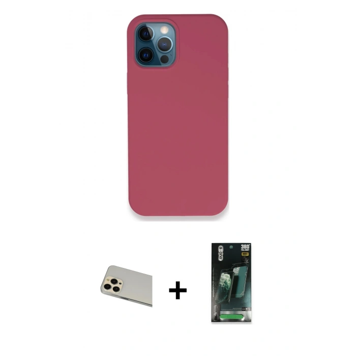 MARSİLYAN™- iPhone 12 Pro Kılıf Zirve Modern Özel Seri - Şeffaf 360 Full Body Arka Koruyucu + Rainbow Kamera Lens Koruma Cam - GD