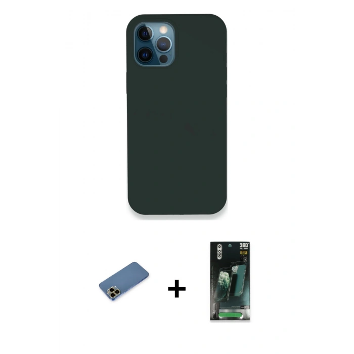 MARSİLYAN™- iPhone 12 Pro Kılıf Zirve Modern Özel Seri - Şeffaf 360 Full Body Arka Koruyucu + Shine Kamera Lens Koruma Cam - GD
