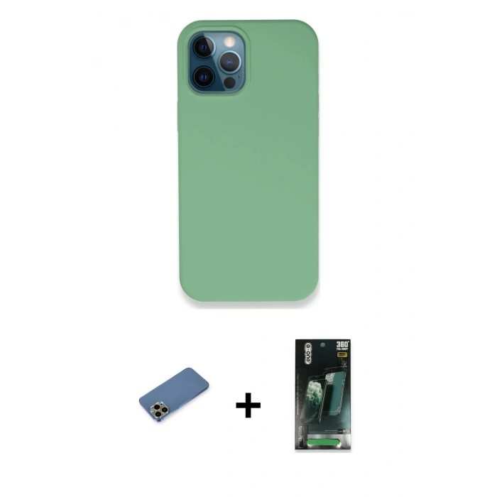 MARSİLYAN™- iPhone 12 Pro Kılıf Zirve Modern Özel Seri - Şeffaf 360 Full Body Arka Koruyucu + Shine Kamera Lens Koruma Cam - GD