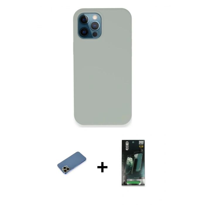 MARSİLYAN™- iPhone 12 Pro Kılıf Zirve Modern Özel Seri - Şeffaf 360 Full Body Arka Koruyucu + Shine Kamera Lens Koruma Cam - GD