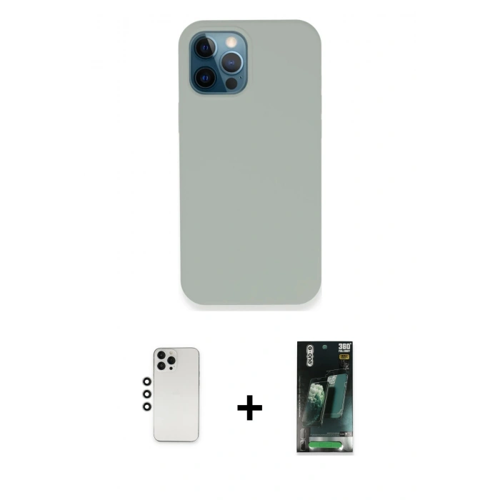 MARSİLYAN™- iPhone 12 Pro Kılıf Zirve Modern Özel Seri - Şeffaf 360 Full Body Arka Koruyucu + Shine Kamera Lens - GS