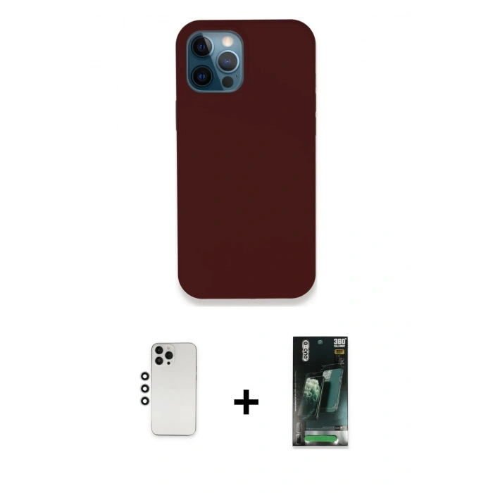 MARSİLYAN™- iPhone 12 Pro Kılıf Zirve Modern Özel Seri - Şeffaf 360 Full Body Arka Koruyucu + Shine Kamera Lens - GS