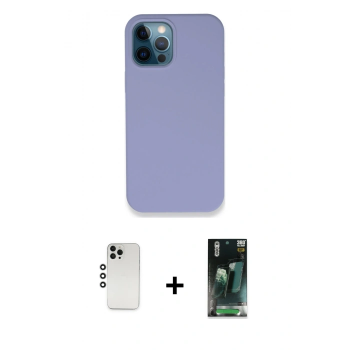 MARSİLYAN™- iPhone 12 Pro Kılıf Zirve Modern Özel Seri - Şeffaf 360 Full Body Arka Koruyucu + Shine Kamera Lens - GS