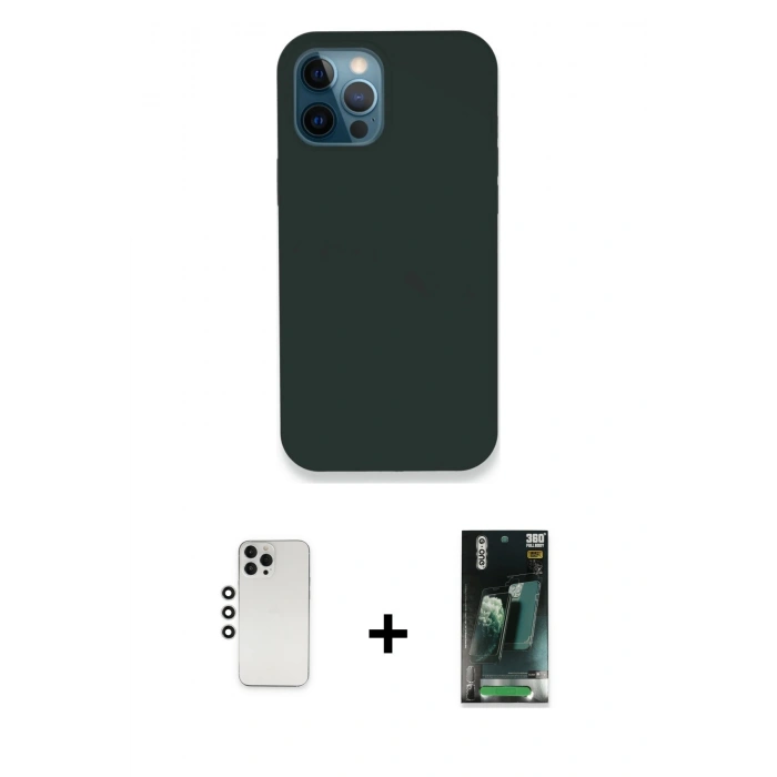 MARSİLYAN™- iPhone 12 Pro Kılıf Zirve Modern Özel Seri - Şeffaf 360 Full Body Arka Koruyucu + Shine Kamera Lens - GS
