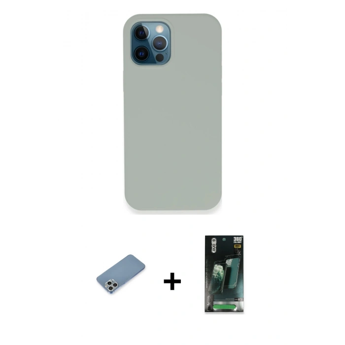 MARSİLYAN™- iPhone 12 Pro Kılıf Zirve Modern Özel Seri - Şeffaf 360 Full Body Arka Koruyucu + Shine Kamera Lens Koruma Cam - GS