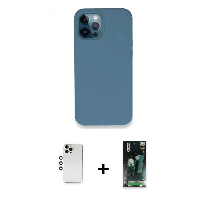 MARSİLYAN™- iPhone 12 Pro Kılıf Zirve Modern Özel Seri - Şeffaf 360 Full Body Arka Koruyucu + Shine Kamera Lens - GS