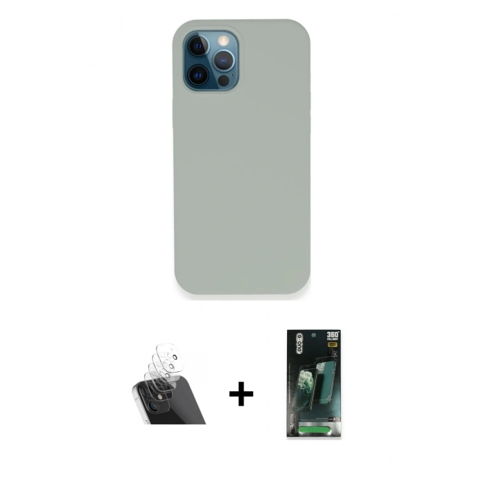 MARSİLYAN™- iPhone 12 Pro Kılıf Zirve Modern Özel Seri - Şeffaf 360 Full Body Arka Koruyucu + Kamera Lens Koruma Cam - SF