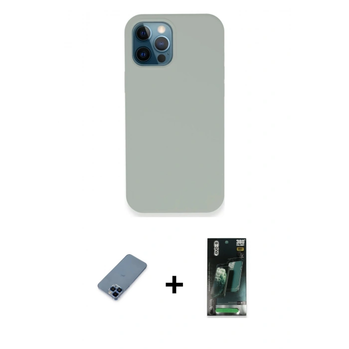 MARSİLYAN™- iPhone 12 Pro Kılıf Zirve Modern Özel Seri - Şeffaf 360 Full Body Arka Koruyucu + Metal Kamera Lens Koruma Cam - MI